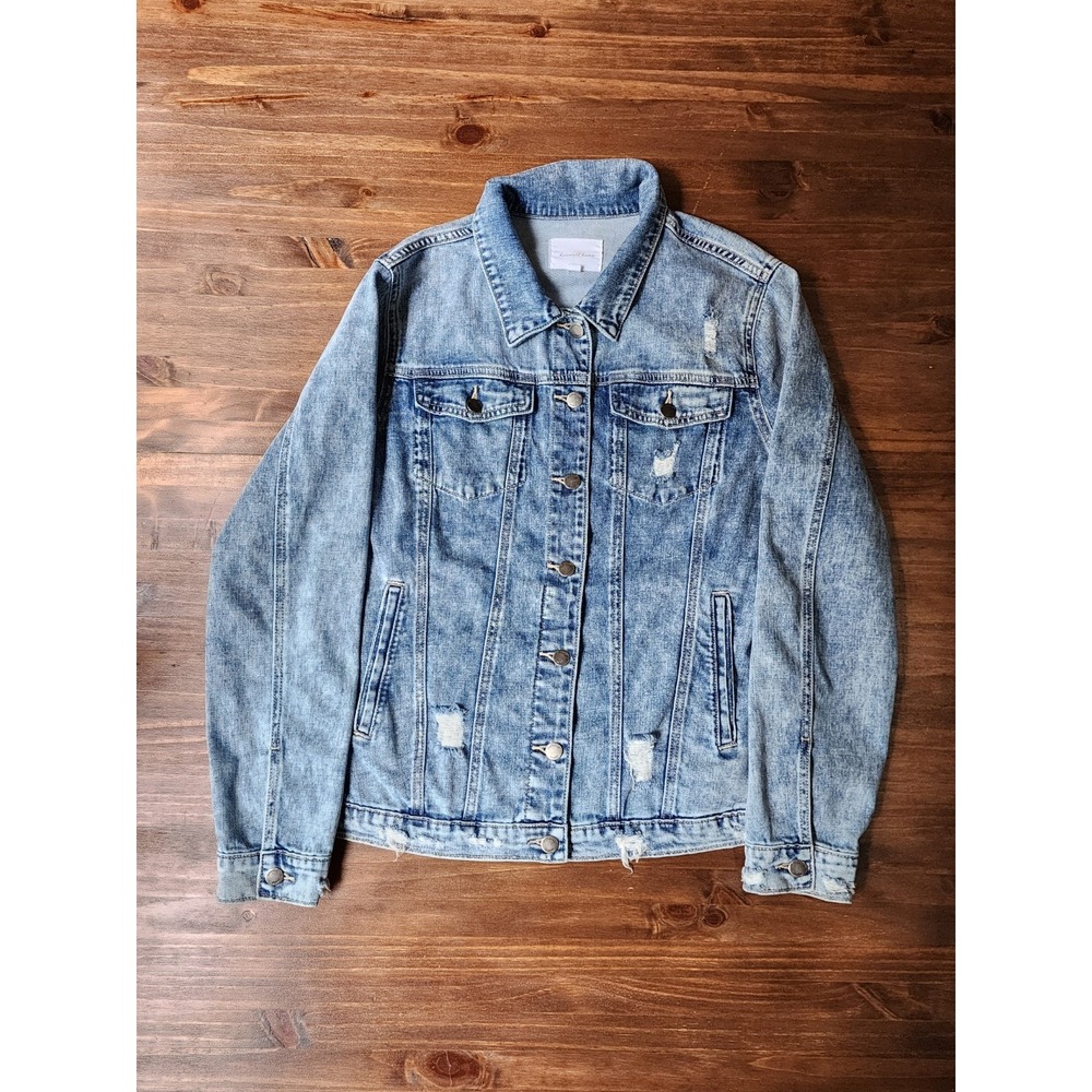Cello Discount Divas Distressed Denim Jacket Light Wash Jean Trucker Large